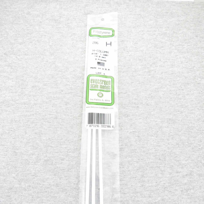EVG286 H-Columns Polystyrene .188in x 14in Pack of 3 Evergreen (ONLINE ORDER ONLY)