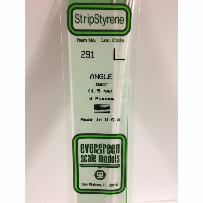 EVG291 Angle Polystyrene .060in x 14in Pack of 4 Evergreen (ONLINE ORDER ONLY)
