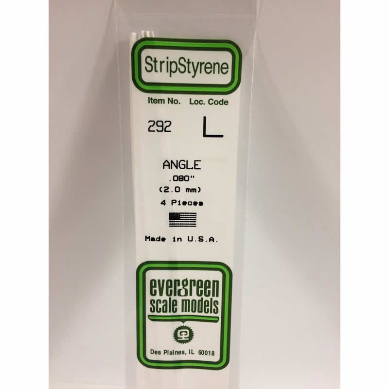 EVG292 Angle Polystyrene 0.080in x 14in Pack of 4 Evergreen (ONLINE ORDER ONLY)