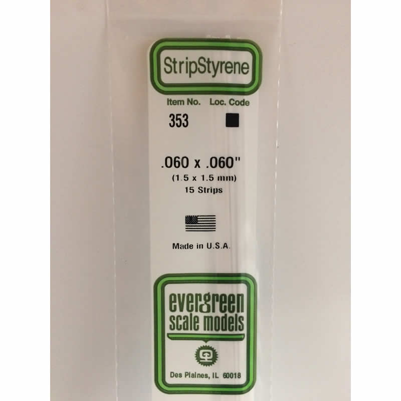 EVG353 Dimensional Strips .060in x .060in x 24in (15) (ONLINE ORDER ONLY)