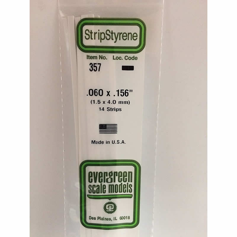 EVG357 Styrene Dimensional Strips .060in x .156in x 24in (14) Evergreen (ONLINE ORDER ONLY)