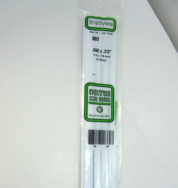 EVG360 Styrene Dimensional Strips .060in x .312in x 24in (10) Evergreen (ONLINE ORDER ONLY)