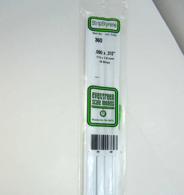 EVG360 Styrene Dimensional Strips .060in x .312in x 24in (10) Evergreen (ONLINE ORDER ONLY)