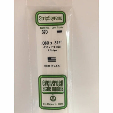 EVG370 Styrene Dimensional Strips .080in x .312in x 24in (9) Evergreen (ONLINE ORDER ONLY)