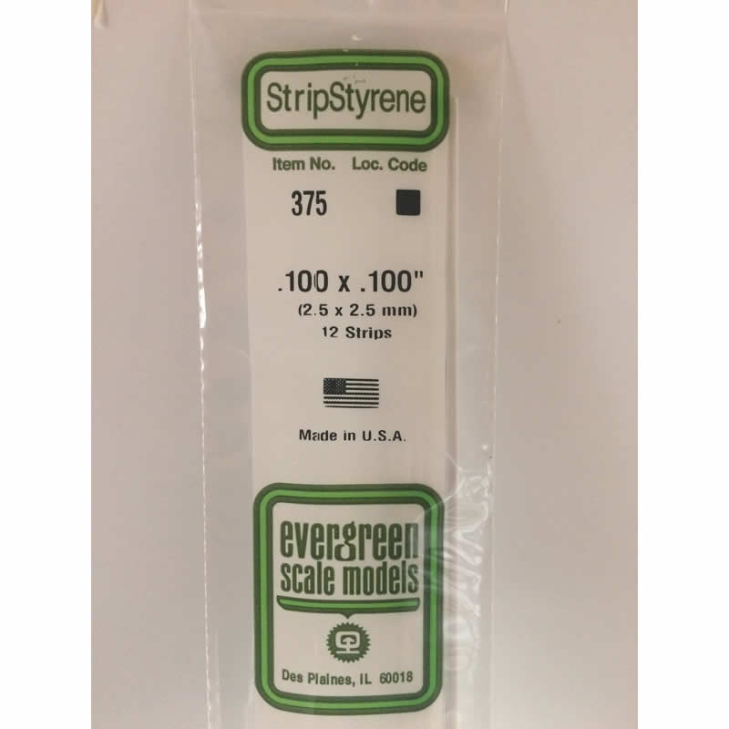 EVG375 Strene Dimensional Strips .100in x .100in x 24in (12) Evergreen (ONLINE ORDER ONLY)