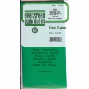 EVG9905 Assorted Transparent Styrene Sheets 5 Color Pk .010x6x12 Inches Evergreen (ONLINE ORDER ONLY)