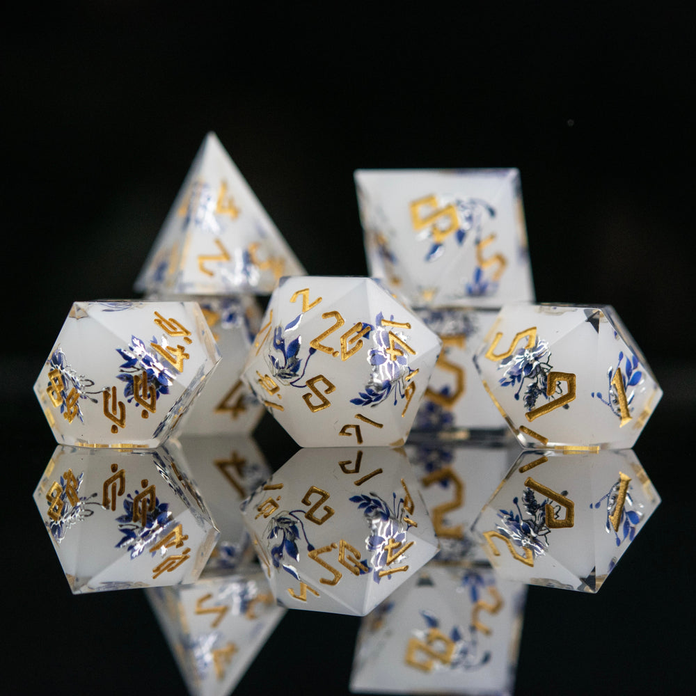 Pre-Order|| Earl Grey Lavender Sharp-Edged Resin Dice Set