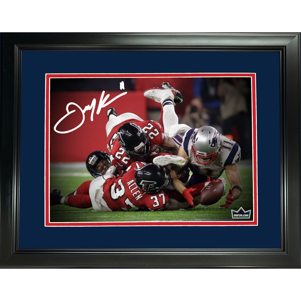 Framed Julian Edelman Super Bowl LI Catch Facsimile Laser Engraved Signature Auto New England Patriots 11"x14" Football Photo HOFSM Holo (ONLINE ORDER ONLY)