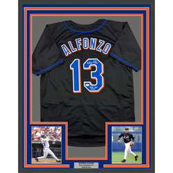 Framed Autographed/Signed Edgardo Alfonzo 35x39 New York Black Baseball Jersey JSA COA (ONLINE ORDER ONLY)