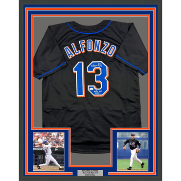 Framed Autographed/Signed Edgardo Alfonzo 35x39 New York Black Baseball Jersey JSA COA (ONLINE ORDER ONLY)