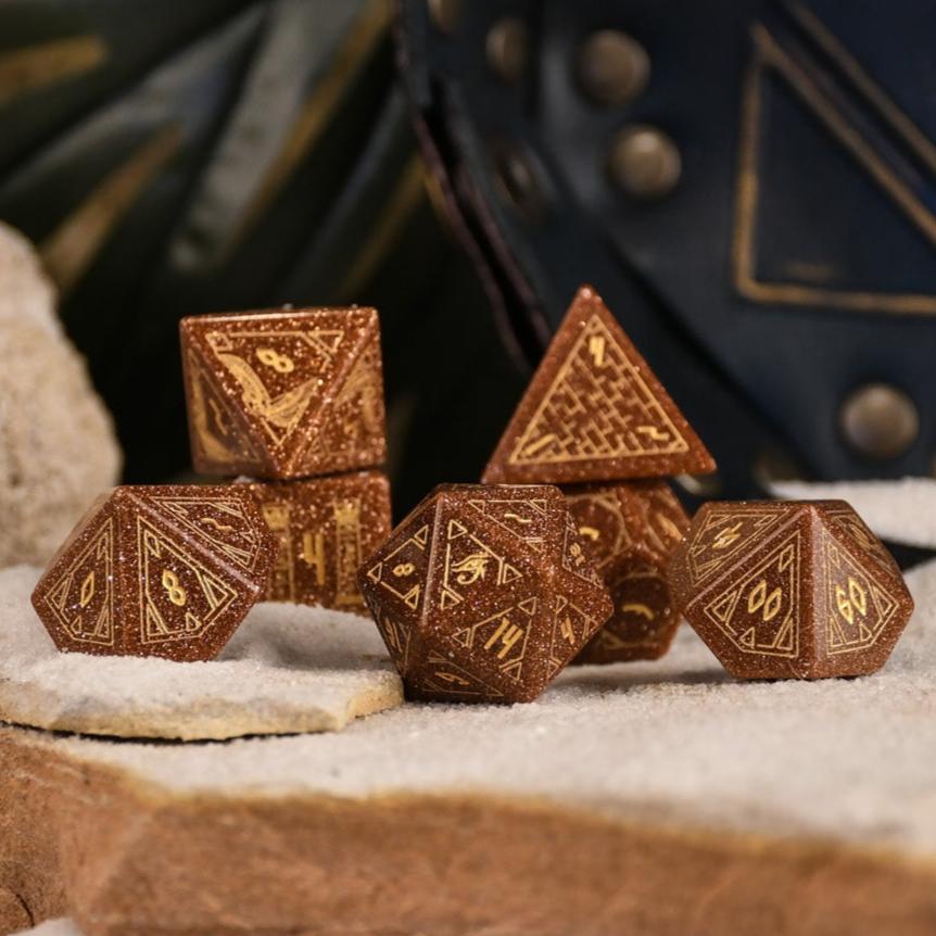 Pre-Order || Egyptian Gold Sandstone Stone Dice Set - Dice Around the World Collection