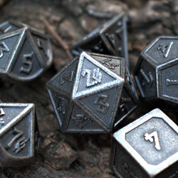 PRE-ORDER || Elder Runes Battle-Worn Silver Metal Dice Set