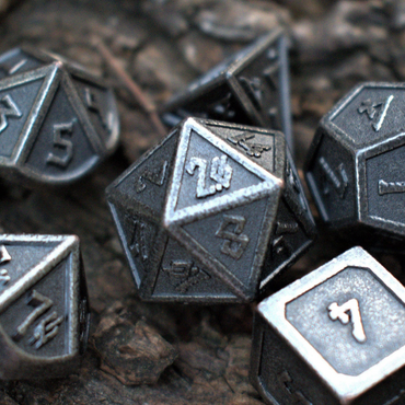PRE-ORDER || Elder Runes Battle-Worn Silver Metal Dice Set