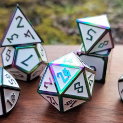 PRE-ORDER || Elder Runes White And Irridescent Metal Dice Set