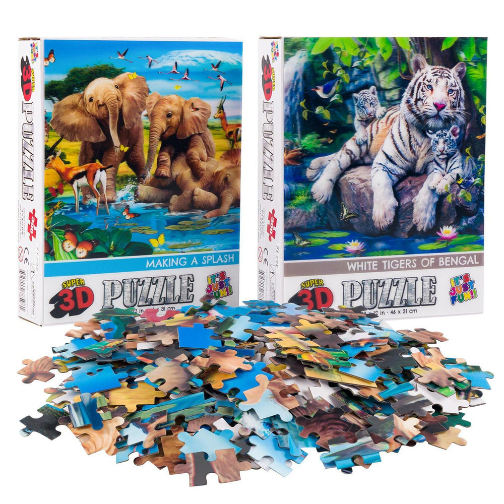 Elephants & Tigers Set of 2 300 Piece Lenticular Jigsaw Puzzles Prime 3D (ONLINE ORDER ONLY)