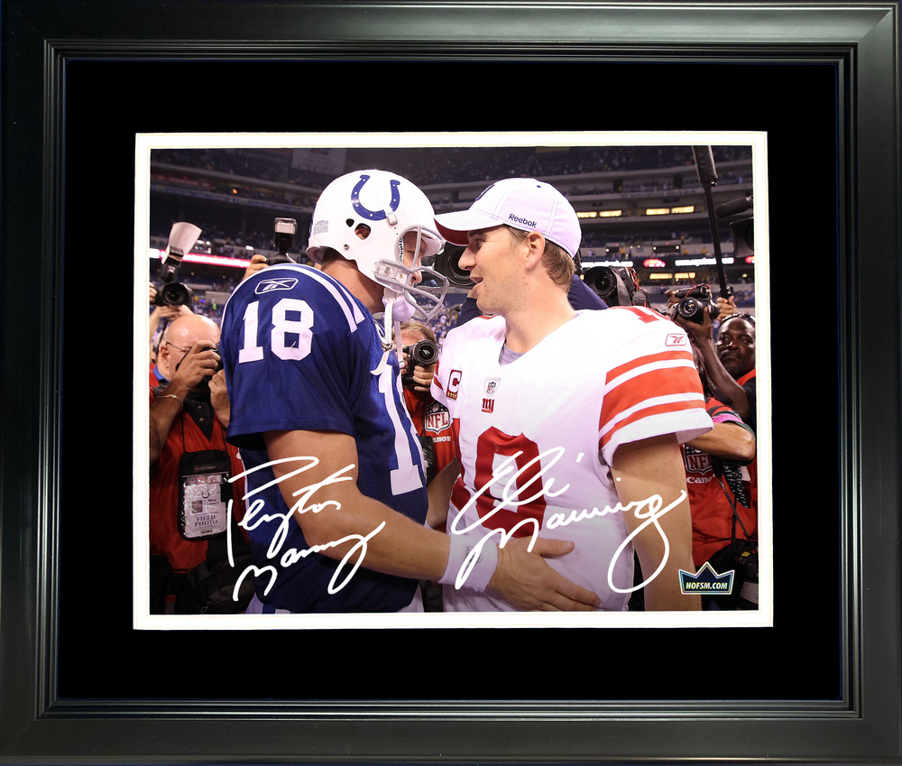 Framed Eli Manning & Peyton Manning Dual Facsimile Laser Engraved Signature Auto 11"x14" Football Photo HOFSM Holo (ONLINE ORDER ONLY)