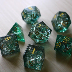 Elven Wood Green Forge Fire Glass DND Dice Set (ONLINE ORDER ONLY)