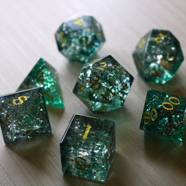 Elven Wood Green Forge Fire Glass DND Dice Set (ONLINE ORDER ONLY)