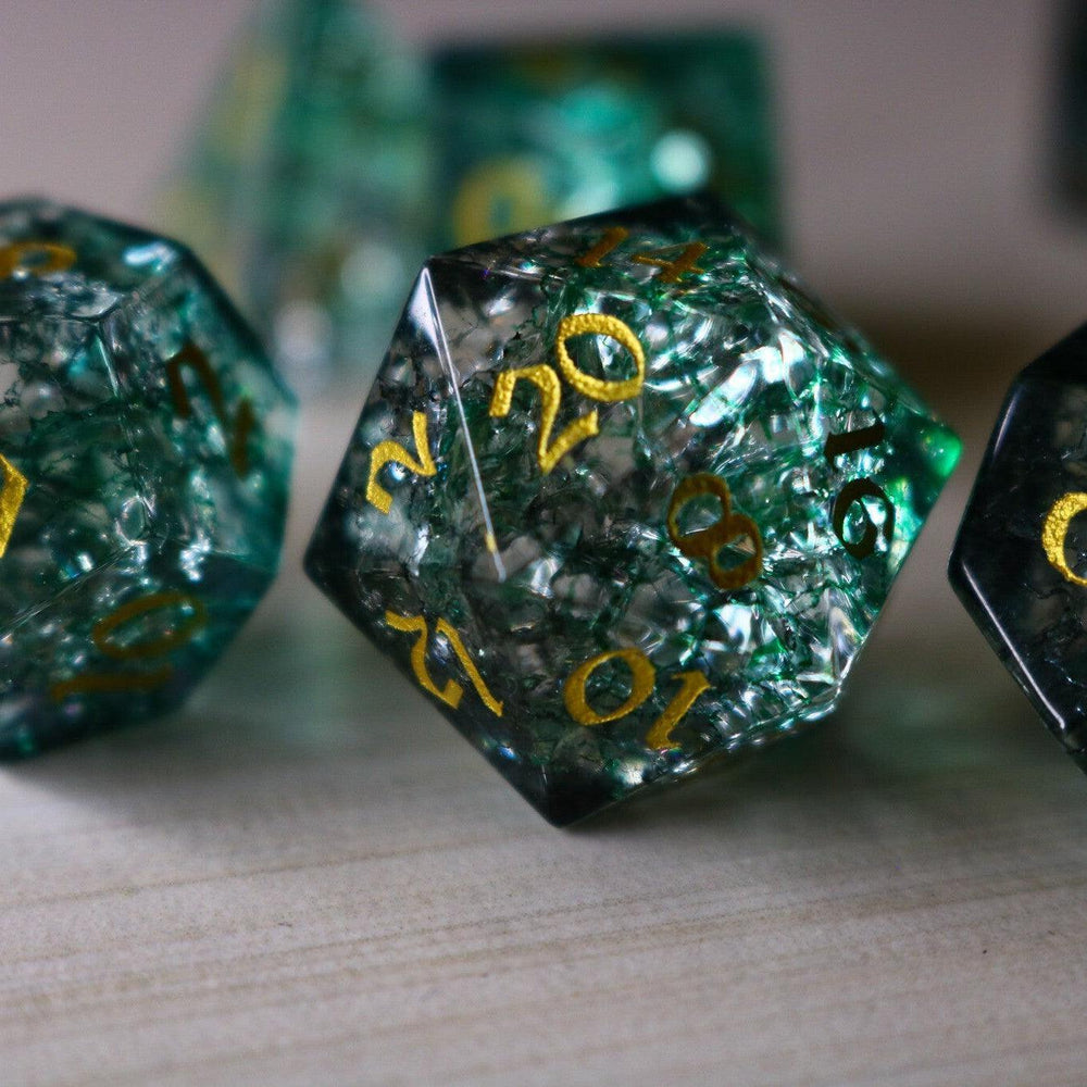 Elven Wood Green Forge Fire Glass DND Dice Set (ONLINE ORDER ONLY)