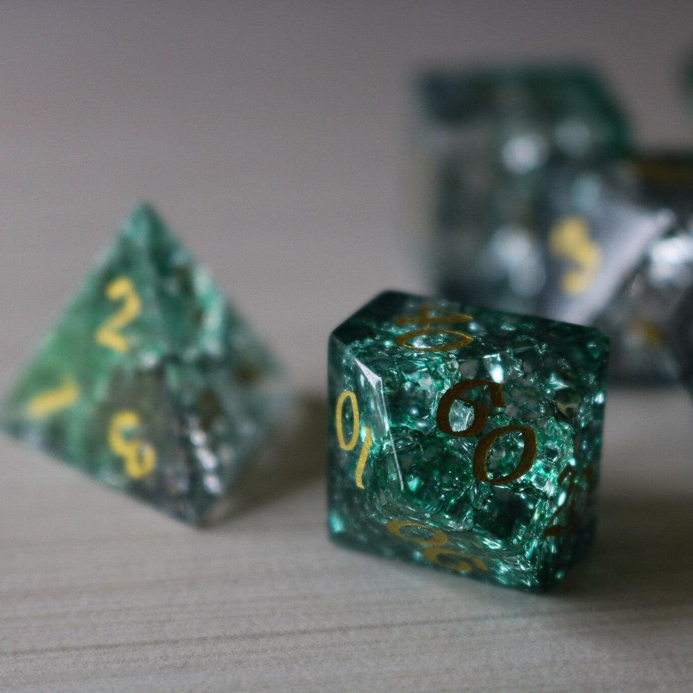 Elven Wood Green Forge Fire Glass DND Dice Set (ONLINE ORDER ONLY)