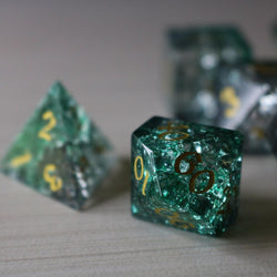 Elven Wood Green Forge Fire Glass DND Dice Set (ONLINE ORDER ONLY)
