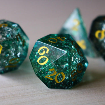 Elven Wood Green Forge Fire Glass DND Dice Set (ONLINE ORDER ONLY)