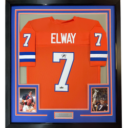 Framed Facsimile Autographed John Elway 35x39 Denver Orange Retro Reprint Laser Auto Football Jersey (ONLINE ORDER ONLY)