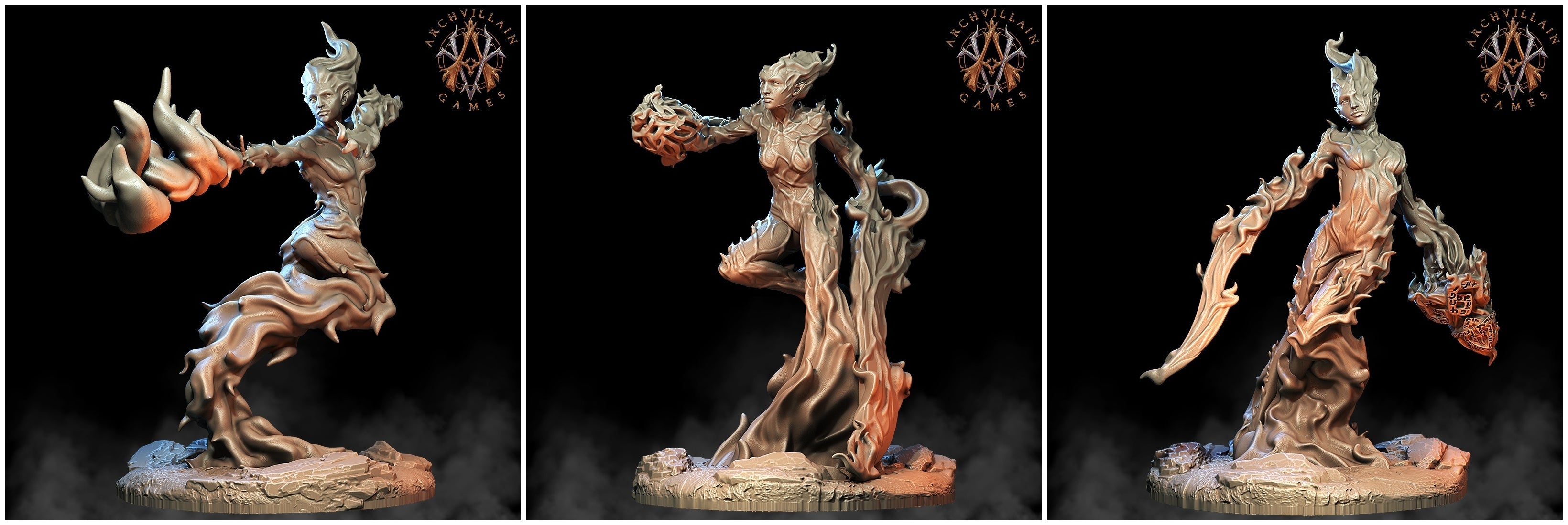 3D Printed Archvillain Games Magma Lords - Ember Maidens 28mm 32mm D&D (Online Only)