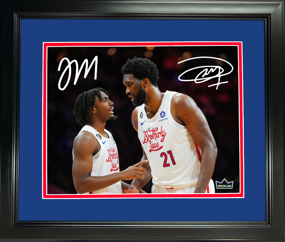 Framed Tyrese Maxey Dual Facsimile Laser Engraved Signature Auto 11"x14" Basketball Photo HOFSM Holo (ONLINE ORDER ONLY)