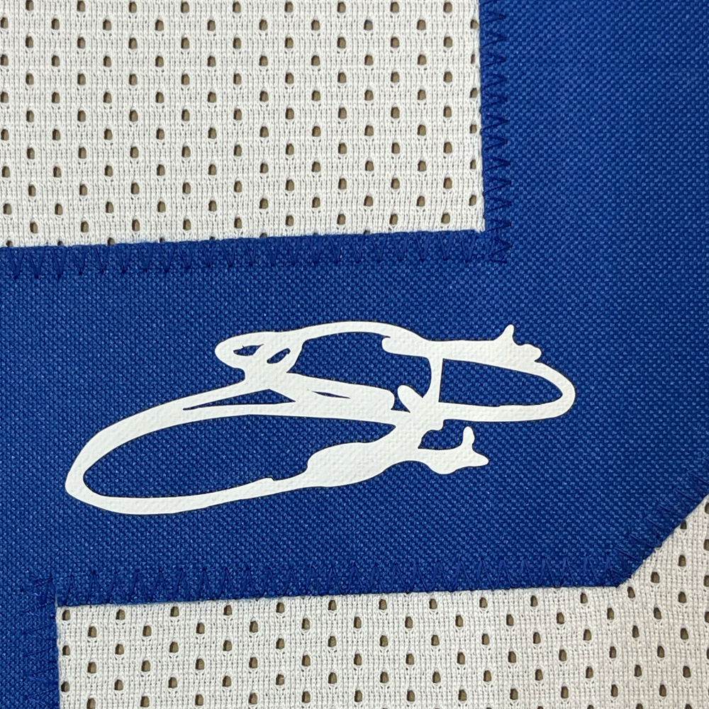 Framed Facsimile Autographed Emmitt Smith Dallas 35x39 White Reprint Laser Auto Football Jersey (ONLINE ORDER ONLY)