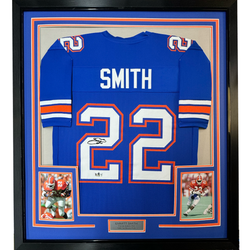Framed Facsimile Autographed Emmitt Smith 35x39 Florida Blue Reprint Laser Auto College Football Jersey (ONLINE ORDER ONLY)