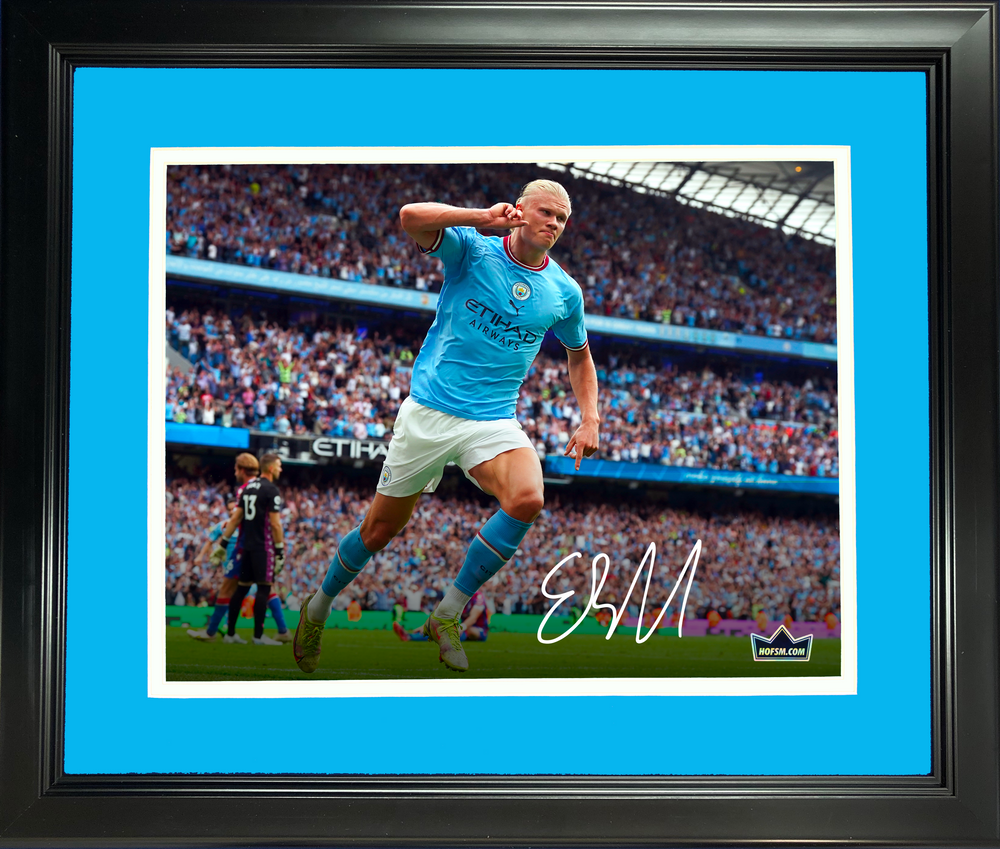 Framed Erling Haaland Facsimile Laser Engraved Signature Auto Manchester City 11"x14" Soccer Photo HOFSM Holo (ONLINE ORDER ONLY)