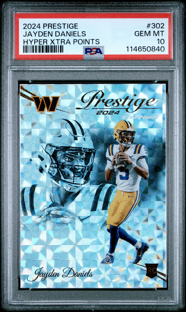 Graded 2024 Panini Prestige Jayden Daniels #302 Hyper Xtra Points Rookie RC Football Card PSA 10 Gem Mint (ONLINE ORDER ONLY)