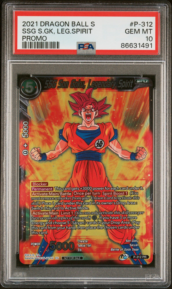 2021 DRAGON BALL SUPER CROSS SPIRITS SSG GOKU, LGNDRY SPRT #P-312 - PSA 10 (Online Order Only)