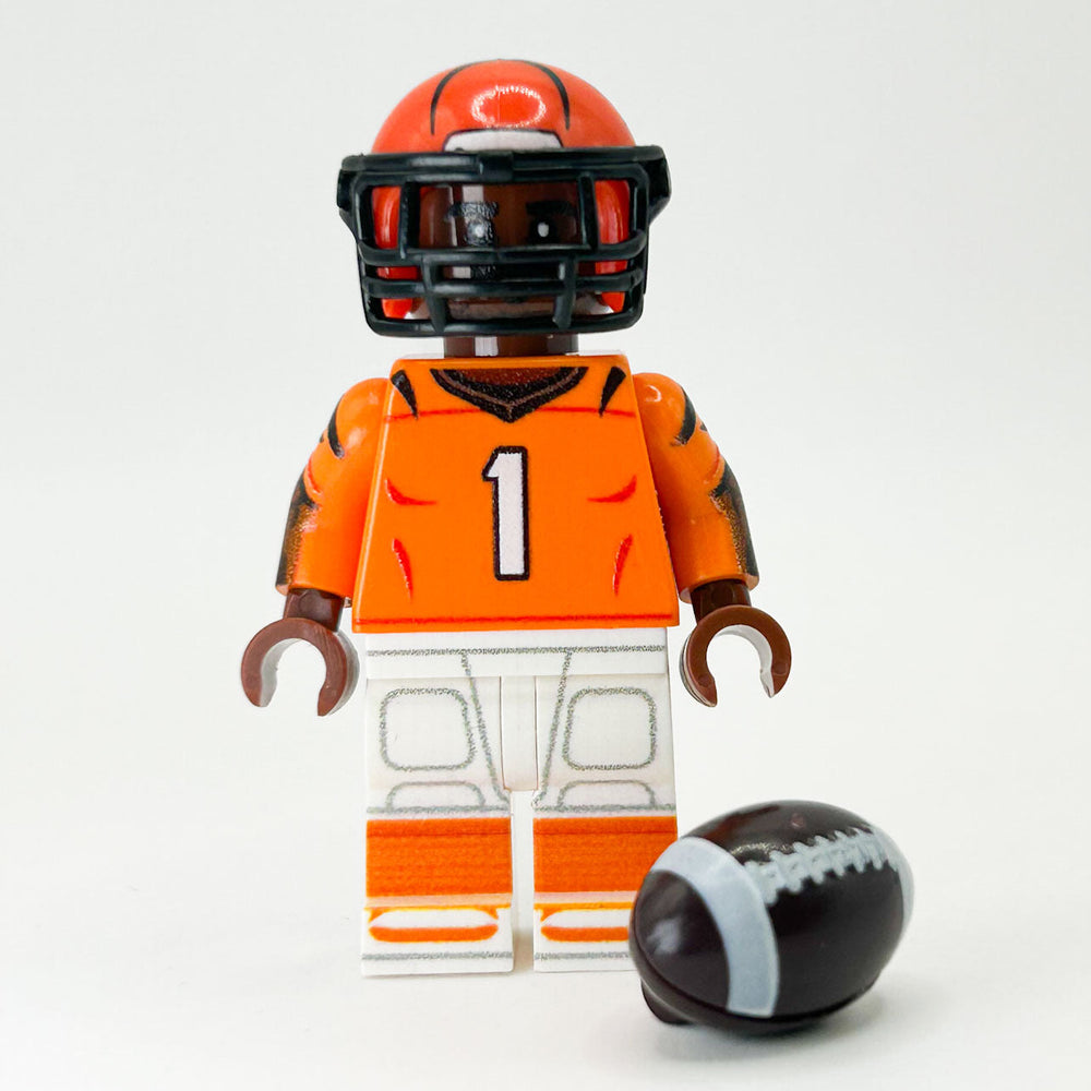 #1 WR Bengals Football Player Minifig made using LEGO parts - B3 Customs (Online Order Only)