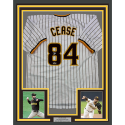 Framed Facsimile Autographed Dylan Cease 35x39 San Diego Pinstripe Reprint Laser Auto Baseball Jersey (ONLINE ORDER ONLY)