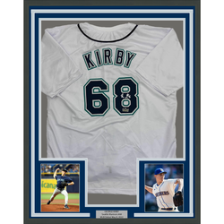 Framed Facsimile Autographed George Kirby 35x39 Seattle White Reprint Laser Auto Baseball Jersey (ONLINE ORDER ONLY)