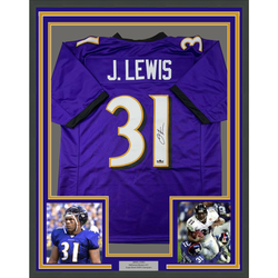 Framed Facsimile Autographed Jamal Lewis 35x39 Baltimore Purple Reprint Laser Auto Football Jersey (ONLINE ORDER ONLY)