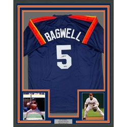 Framed Facsimile Autographed Jeff Bagwell 35x39 Houston Blue Reprint Laser Auto Baseball Jersey (ONLINE ORDER ONLY)