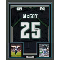 Framed Facsimile Autographed LeSean McCoy 35x39 Philadelphia Black Reprint Laser Auto Football Jersey (ONLINE ORDER ONLY)