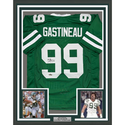 Framed Facsimile Autographed Mark Gastineau 35x39 New York Green Reprint Laser Auto Football Jersey (ONLINE ORDER ONLY)