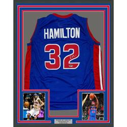 Framed Facsimile Autographed Richard Hamilton 35x39 Detroit Blue Reprint Laser Auto Basketball Jersey (ONLINE ORDER ONLY)