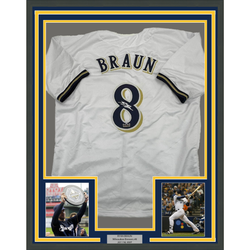 Framed Facsimile Autographed Ryan Braun 35x39 Milwaukee White Reprint Laser Auto Baseball Jersey (ONLINE ORDER ONLY)