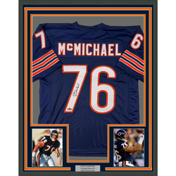 Framed Facsimile Autographed Steve McMichael 35x39 Chicago Blue Reprint Laser Auto Football Jersey (ONLINE ORDER ONLY)