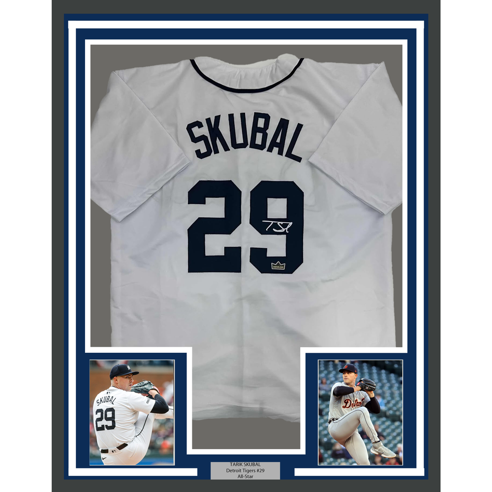 Framed Facsimile Autographed Tarik Skubal 35x39 Detroit White Reprint Laser Auto Baseball Jersey (ONLINE ORDER ONLY)