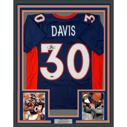 Framed Facsimile Autographed Terrell Davis 35x39 Denver Blue Reprint Laser Auto Football Jersey (ONLINE ORDER ONLY)