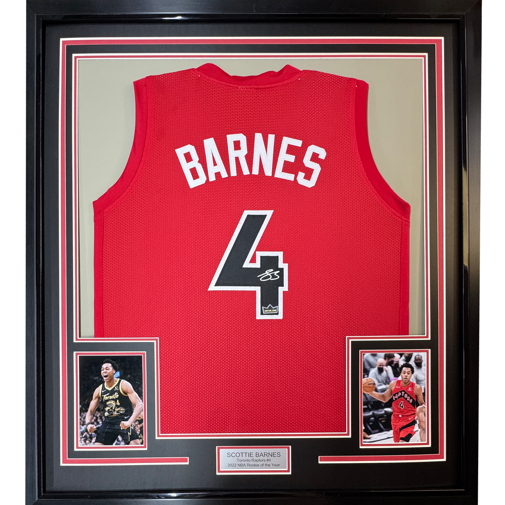 Framed Facsimile Autographed Scottie Barnes 35x39 Toronto Red Reprint Laser Auto Basketball Jersey (ONLINE ORDER ONLY)