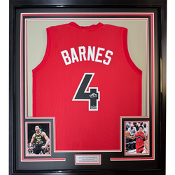 Framed Facsimile Autographed Scottie Barnes 35x39 Toronto Red Reprint Laser Auto Basketball Jersey (ONLINE ORDER ONLY)