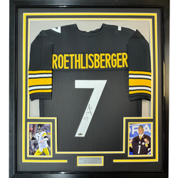 Framed Facsimile Autographed Ben Roethlisberger 35x39 Pittsburgh Black Reprint Laser Auto Football Jersey Size Men's XL (ONLINE ORDER ONLY)