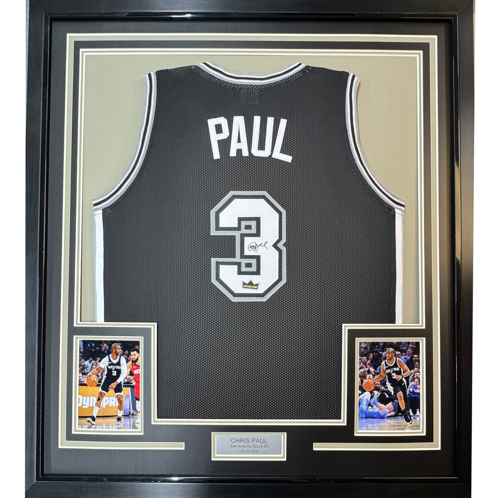 Framed Facsimile Autographed Chris Paul 35x39  San Antonio Black Reprint Laser Auto Basketball Jersey (ONLINE ORDER ONLY)